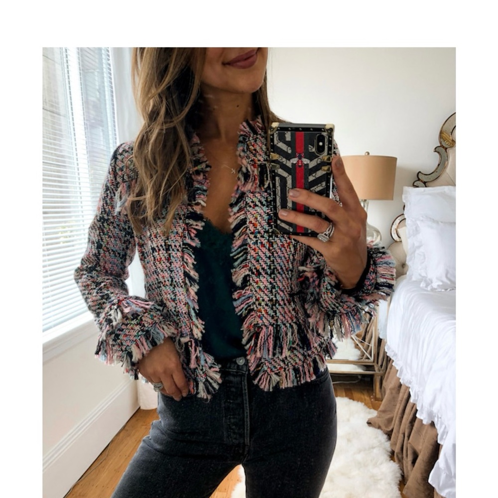 Halogen Vibrant Woven Raw Edge Tweed Jacket Carrie Bradshaw women size S